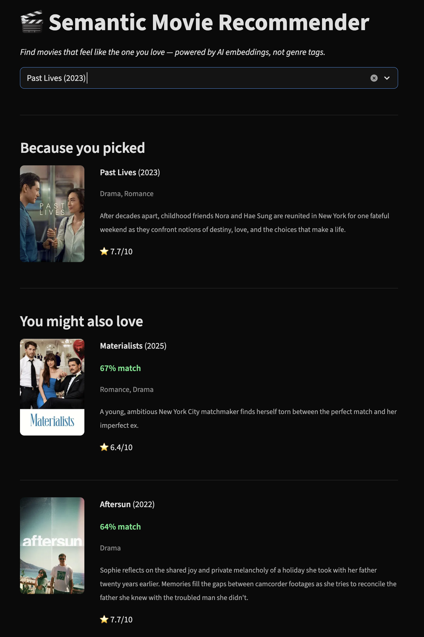 Semantic Movie Recommender app screenshot